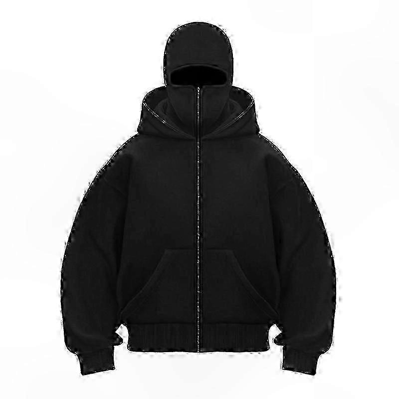 Gothic Harajuku Style Double Hat Hoodie with Ninja Mask, Winter Windproof宽松运动外套