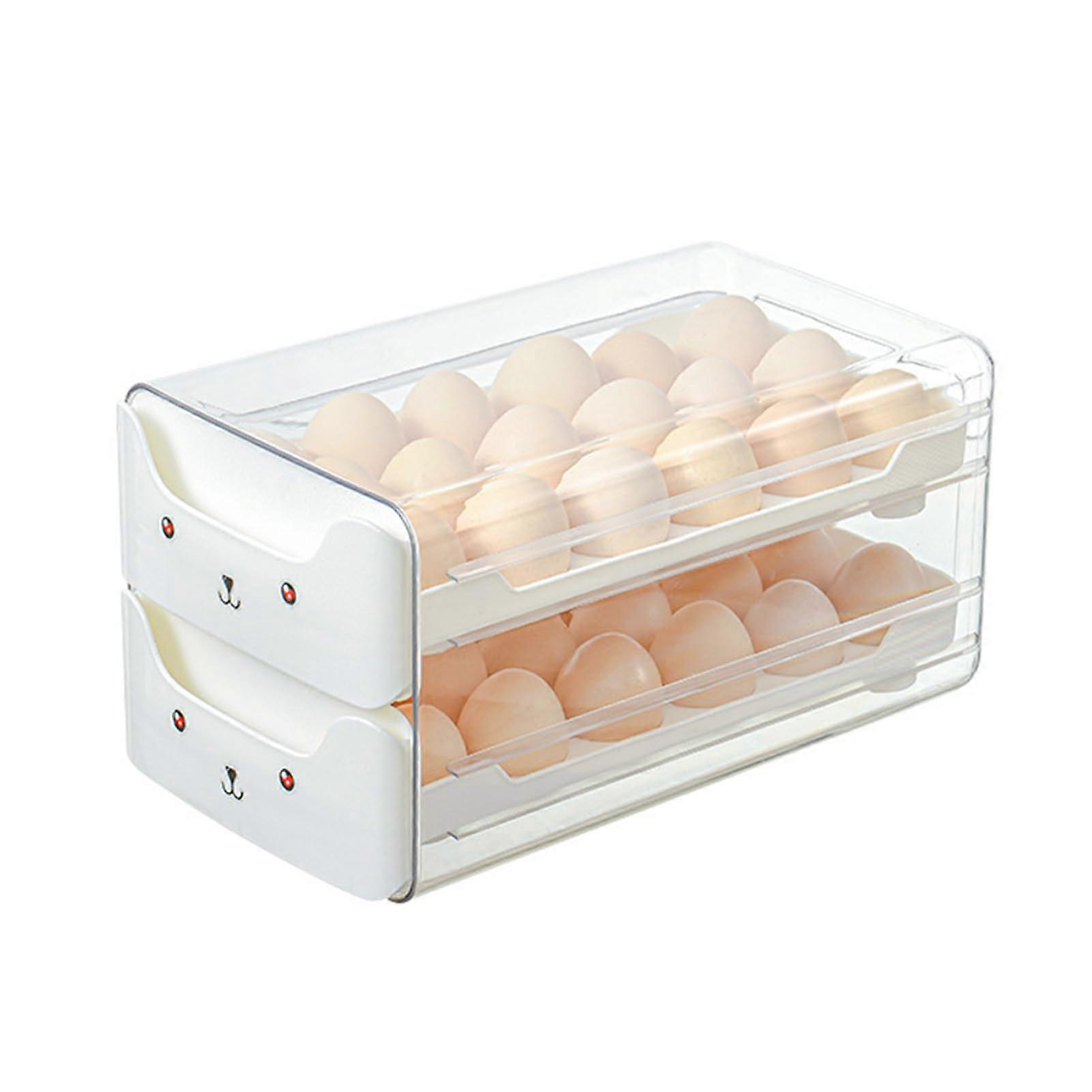 Egg Container Holder Plastic Refrigerator Organizer Clear Stackable Tray Box With Lid Double Layer Drawer Fridge