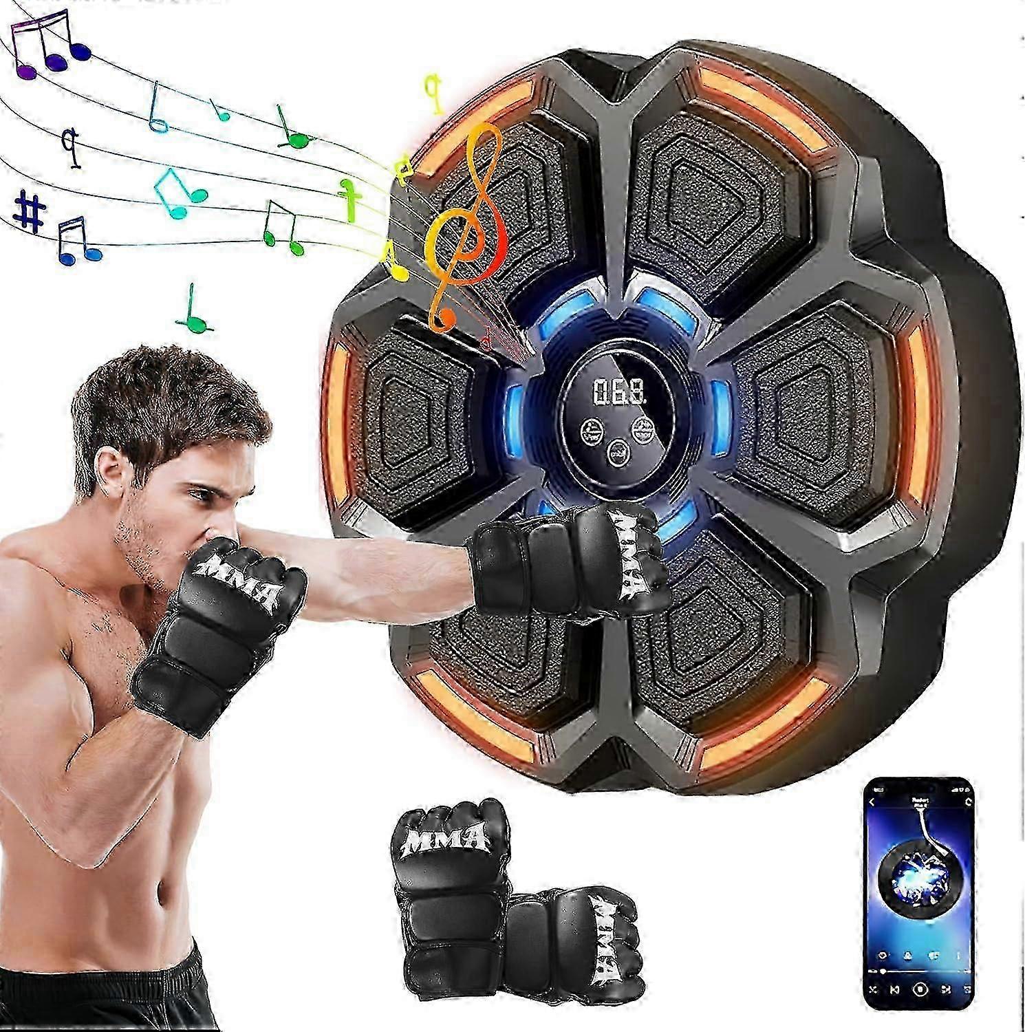 Music Boxing Machine Smart LED Bluetooth with Boxing Gloves Wall Boxing Target 9 Speed Modes and Counting Mode for Adults Kids