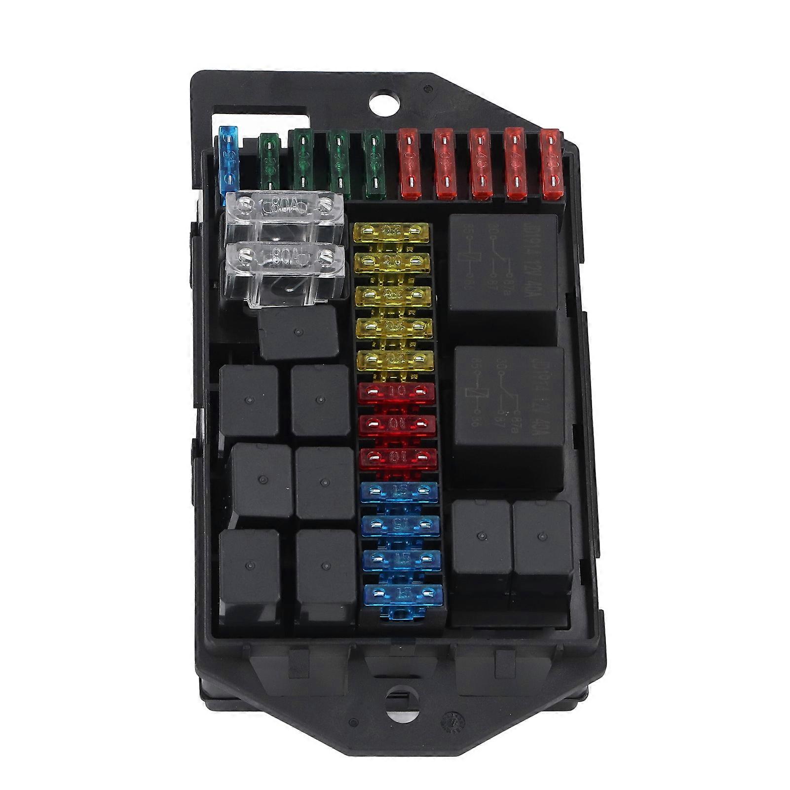 Fuse Relay Box Kit 2Pcs 5 Pin Relays 9Pcs 4 Pin Relays 24Pcs Blade Fuses with Crimp Terminals for Car Boat 
