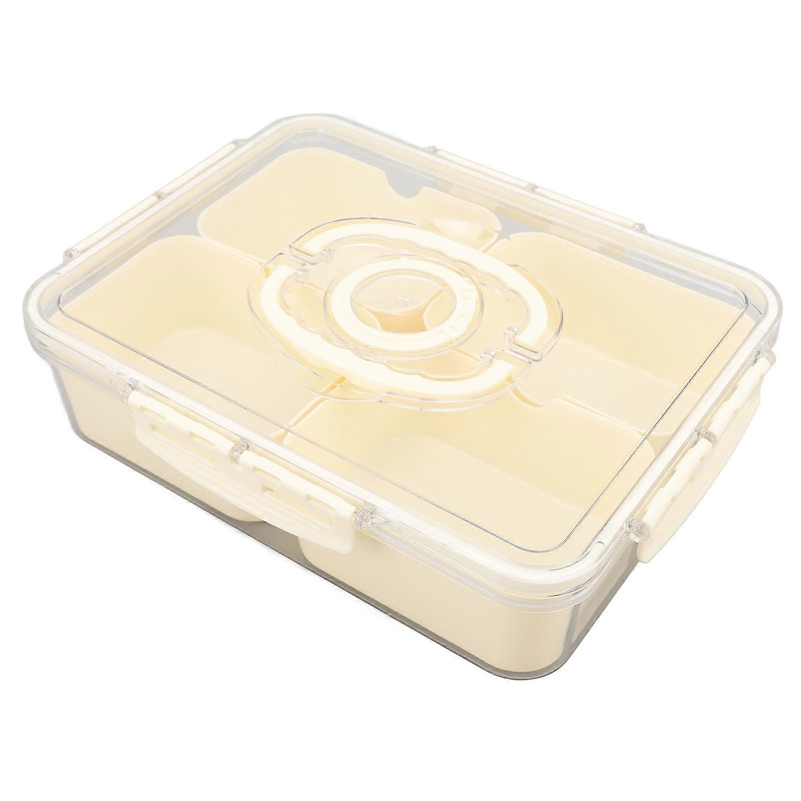 Divided Serving Tray with Lid Handle Airtight Portable Fruit Snack Container Box for Seasoning Dipping Sauce Food 4 Compartments 