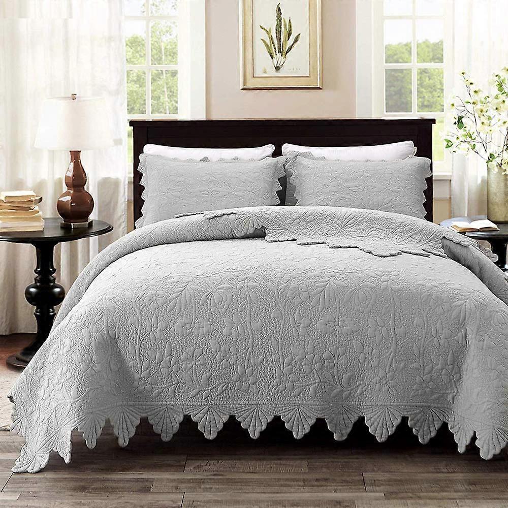 Quilted Cotton Bedspread Set King Size Lightweight Embossed Comforter 3Piece Bedding with Pillow Shams V230X250CM