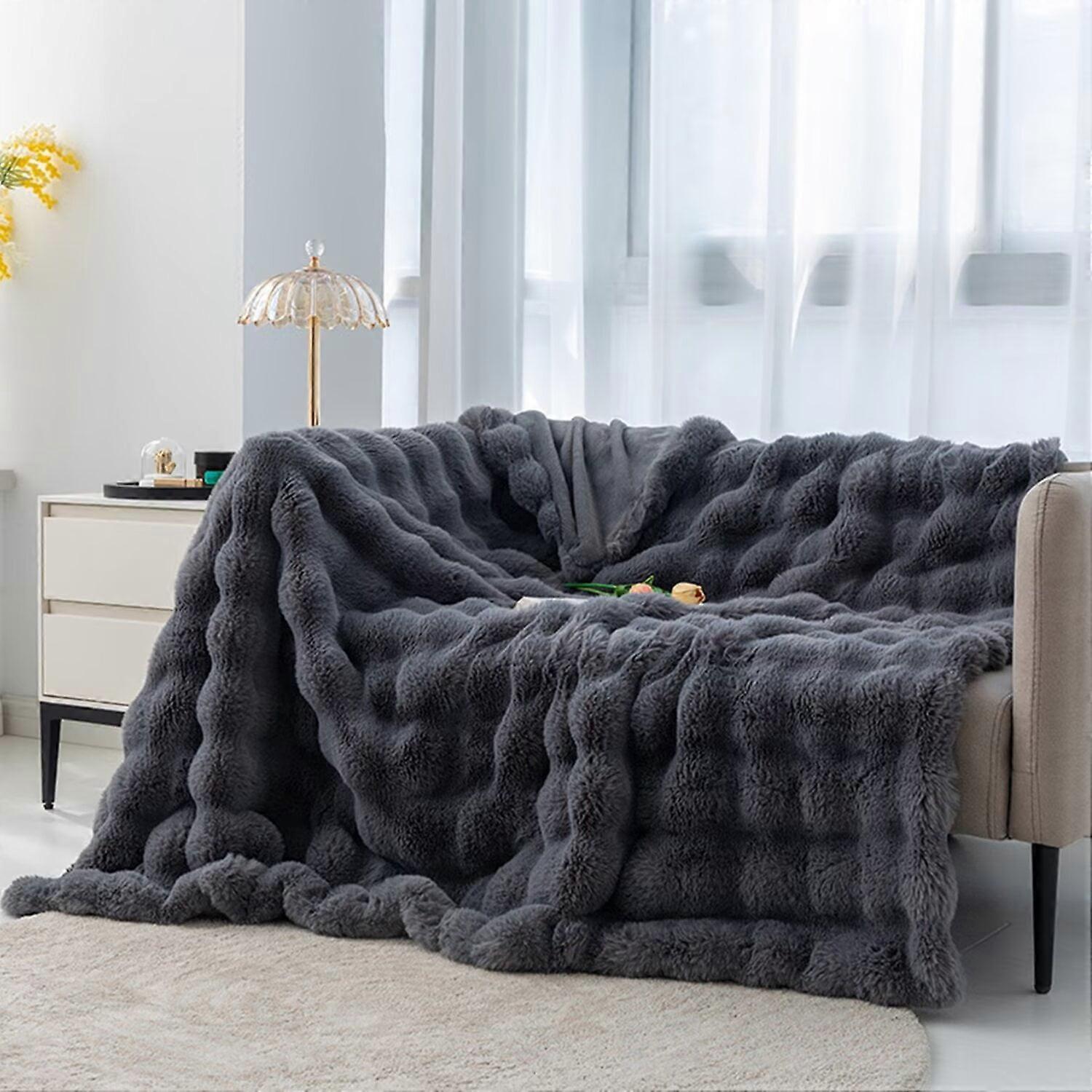 Luxury Plush Blankets - Cozy, Soft, Fuzzy Faux Fur Throw Blanket for Couch - Ideal Comfy Minky Blanket for Adults for Cold Nights (Artic Blue & Gray)
