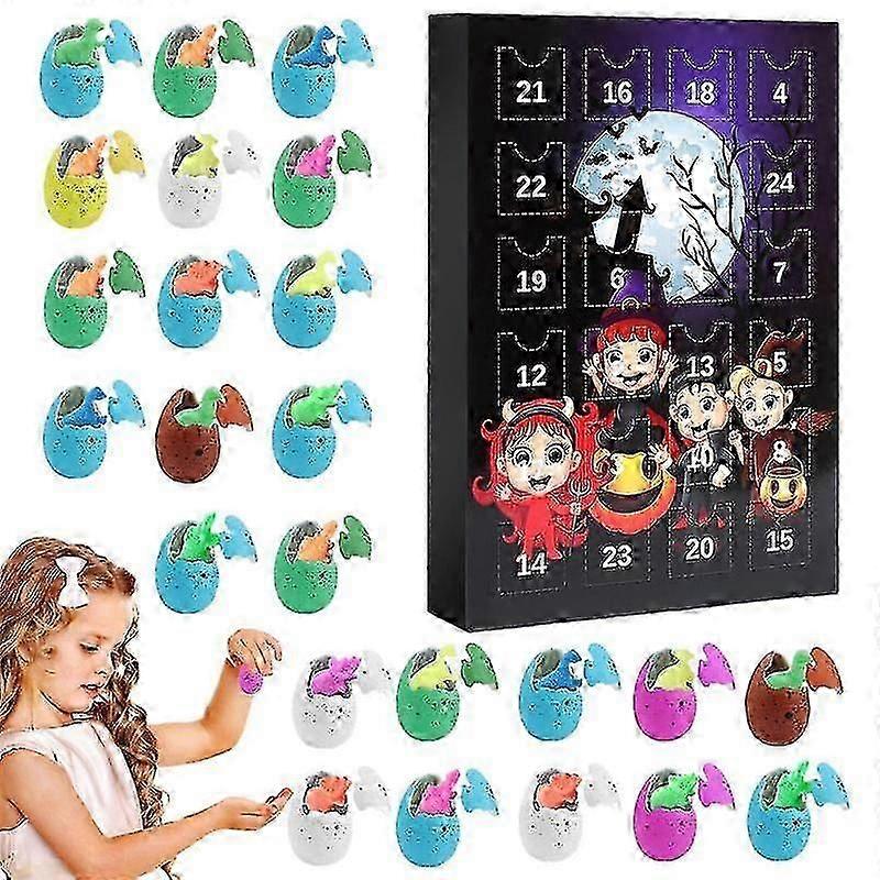 Inosaur Advent Calendar 2024 Para Crianças 24 Dias Contagem regressiva para Halloween Calendários do Advento Dino Toy Presente Para Meninos Meninas