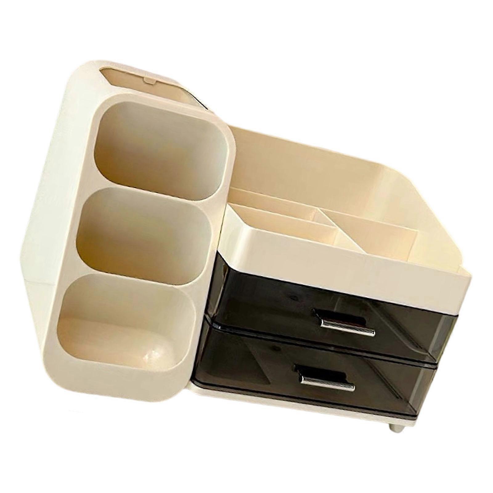 Large Capacity Elegant Plastic Makeup Storage Box 3 Layer Desktop Drawer Organizer For Cosmetics Office Supplies  Creamy
