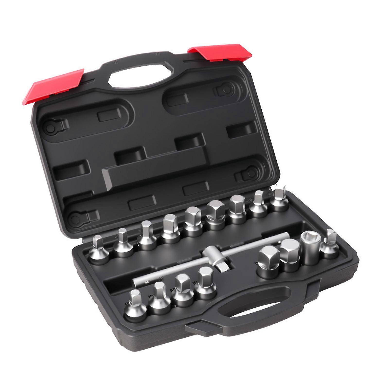 Professional Automotive Mechanic Socket Set Contains 18 Alloy Steel Socket Nonslip Design Tool And Portable Storage Box Multicolor