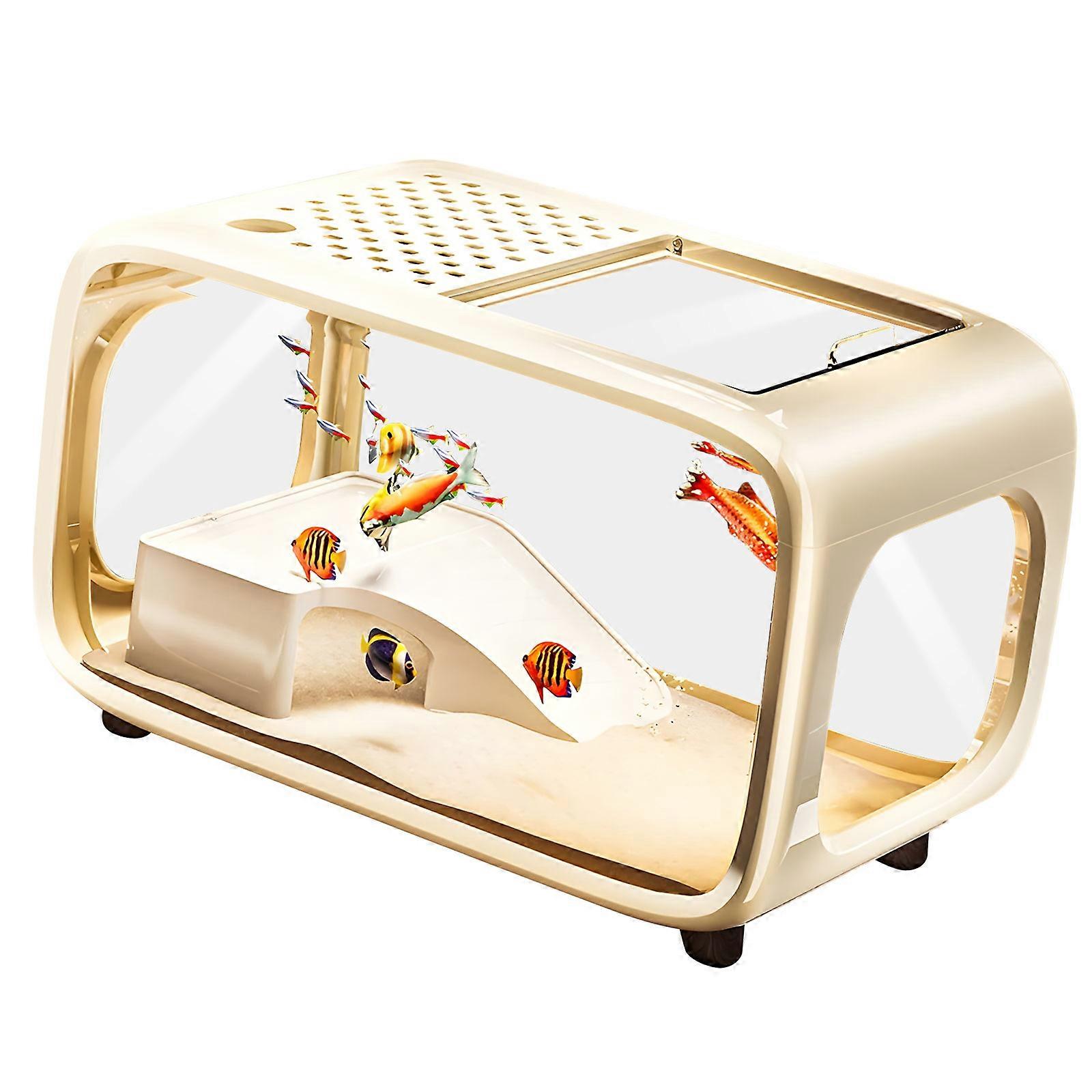 Intelligent Car Feed Fish Cistern Clear Lid Stake Single Ecosystem For Bettas Tortoises And Live Bushes Low Maintenance Arrange  cream color