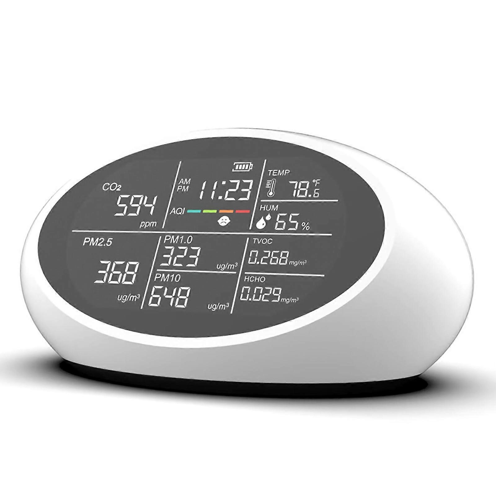 מד איכות אוויר רב תכליתי 10 ב-1 גלאי איכות אוויר לשימוש ביתי זיהוי מדויק של PM2.5 CO2 TVOC ססגוניות