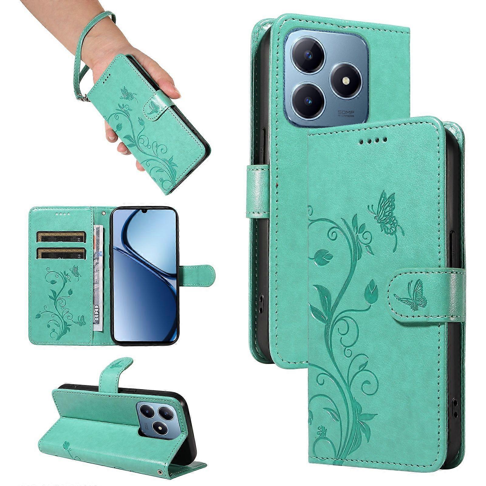 Flip Case for Realme C63/C61 Apricot Blossom Print Shockproof Protection Wallet Phone Case with Card Slots and Removable Wrist Strap