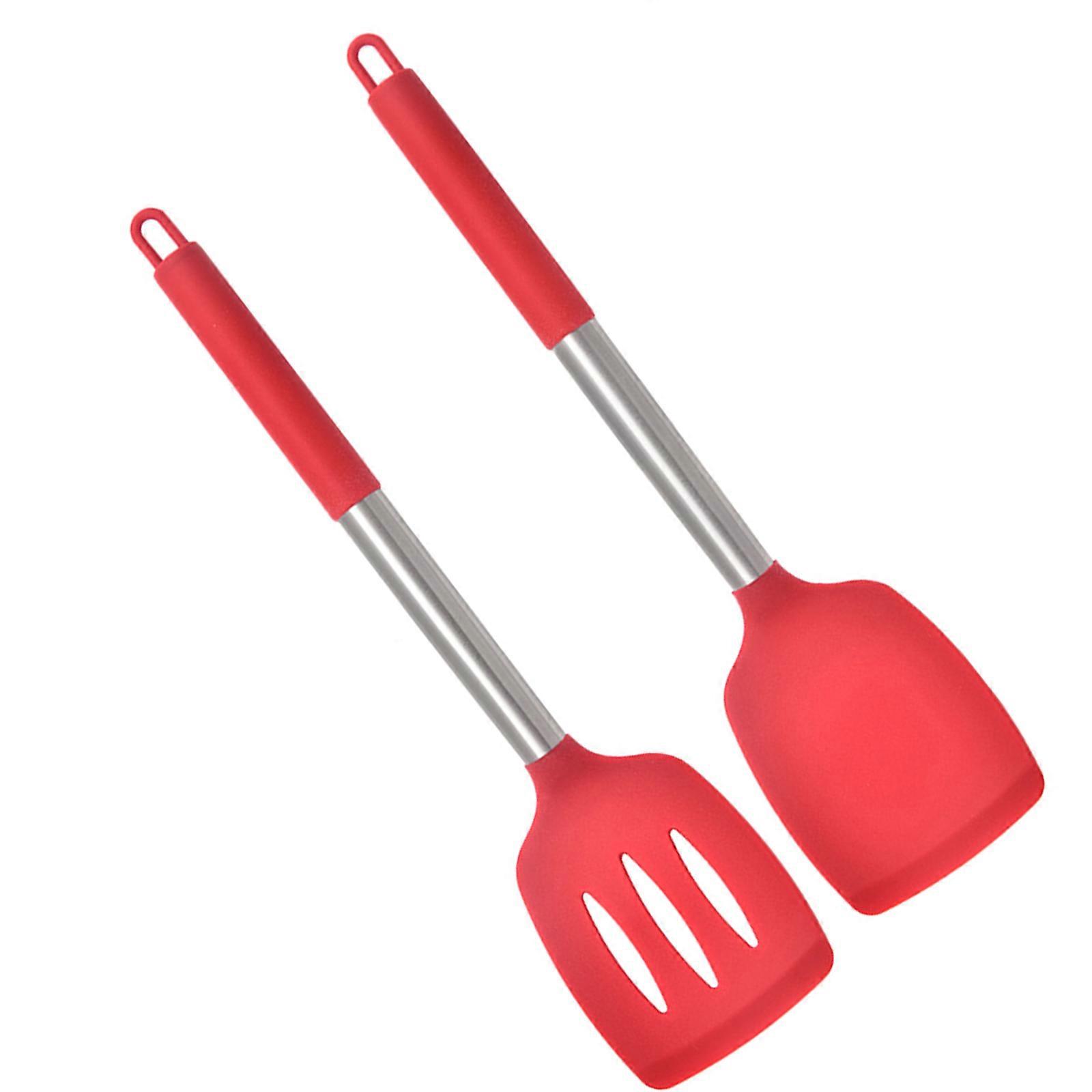 2Pcs Practical Kitchen Utensils Set Multipurpose Silicone Spatula Set Practical Stirring Tool Kitchen Utensils  Red