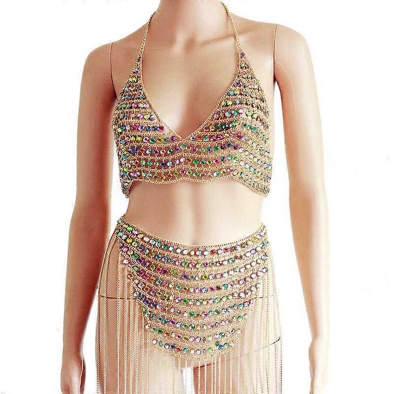 Multi-layer Chain Beaded Bikini Bra Music Festival Fringe Body Chain Skirts Costume Jewelry