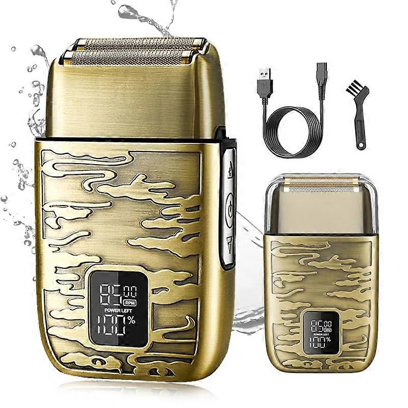 Men's Electric Shaver All Metal Digital Display Wet Dry Rechargeable Razor for Bald Head and Beard