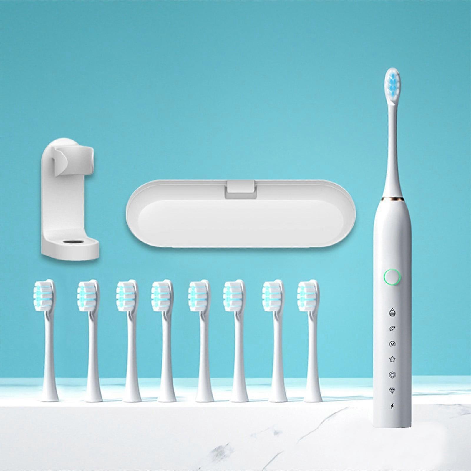 EQWLJWE Plaque Removing Electric Toothbrush – Smart LED Pressure Sensor for Enamel & Gums –6 Modes - Wireless Charging –8 Brush Heads & Travel