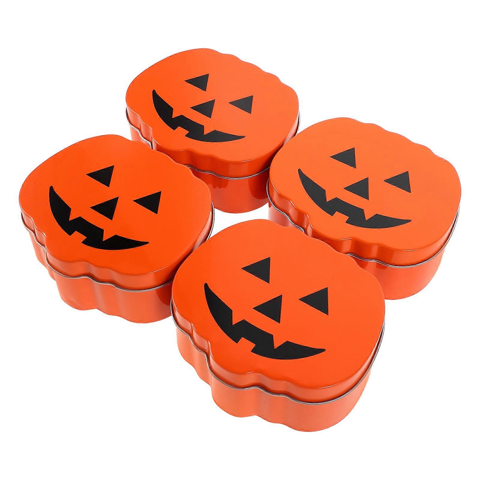 Pumpkin Storage Box Tinplate for Halloween Party 4Pcs Candy Container Holder