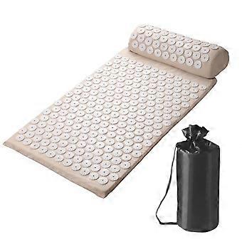 Acupressure Mat and Pillow Set with Bag - Compatible with Acupuncture Therapy for Neck, Back & Muscle Pain, Stress Relief, Sciatica - Beige