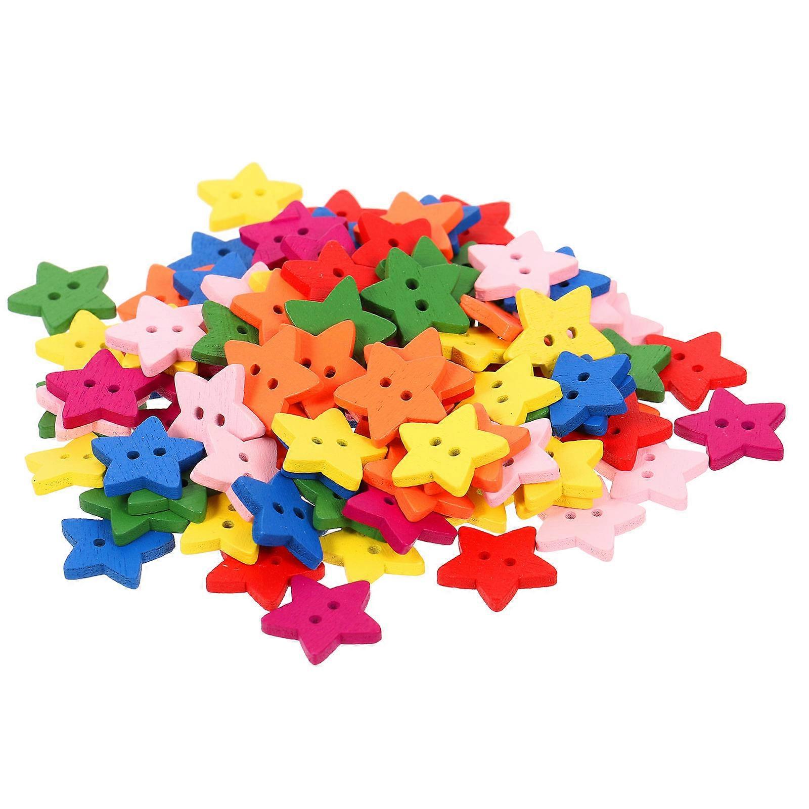 400Pcs Wooden Star Buttons for Decoration Five-Pointed Star Shape Assorted Color