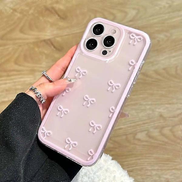 Cute Ribbon Bowknot Transparent Case for iPhone 14 PROMAX, Aesthetic Design with Raised Camera Protection - Pink, compatible with iPhone 14PROMAX