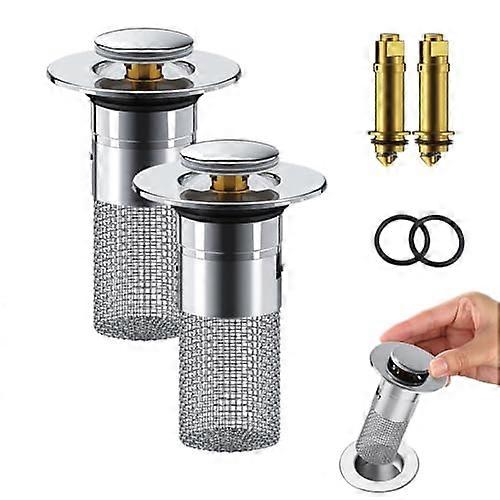 Bathroom Sink Stopper with Hair Catcher, Universal Pop Up Drain Stopper, RustResistant Filter (2)