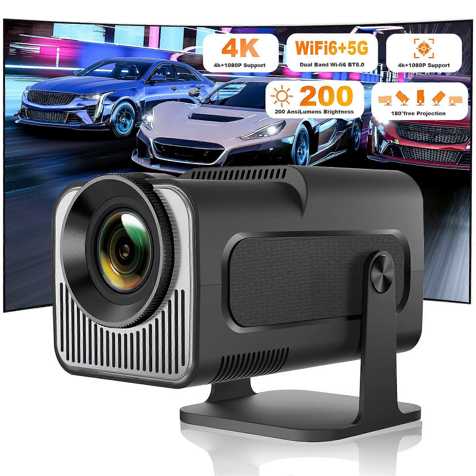 Mini Projector: 4K/1080P With DualBand WiFi 6, BT 5.0, Android 11, 200 ANSI, 180Degree Rotatable, 85130 Inch Screen