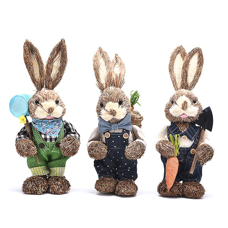 Artificial Straw Bunny Standing Rabbit With Carrot Easter Home Garden Decoration