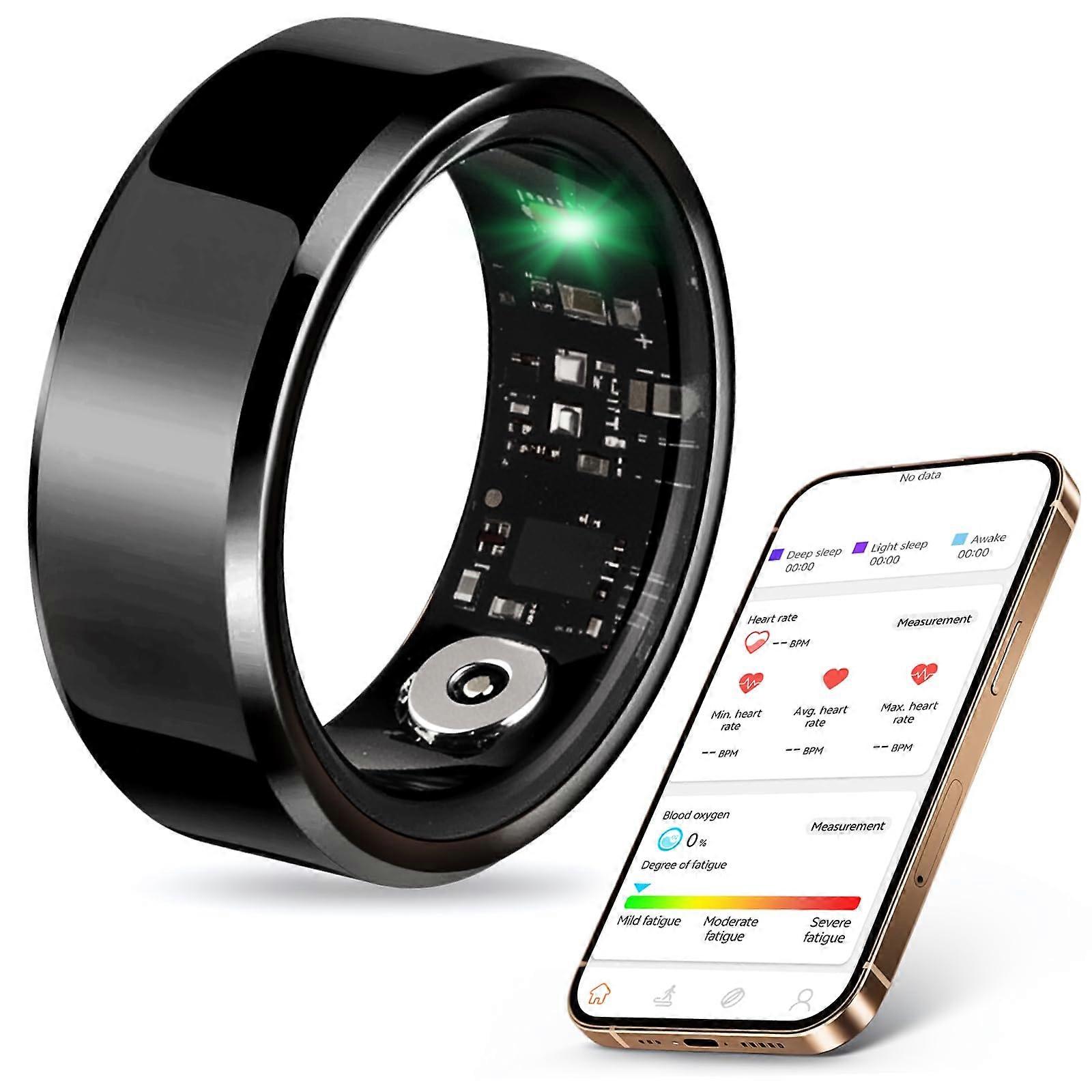 Smart Ring Fitness Tracker with Heart Rate and Blood Oxygen Monitor, 5ATM Waterproof, Sleep and Step Tracking, 8Day Battery Life, Black Size 11