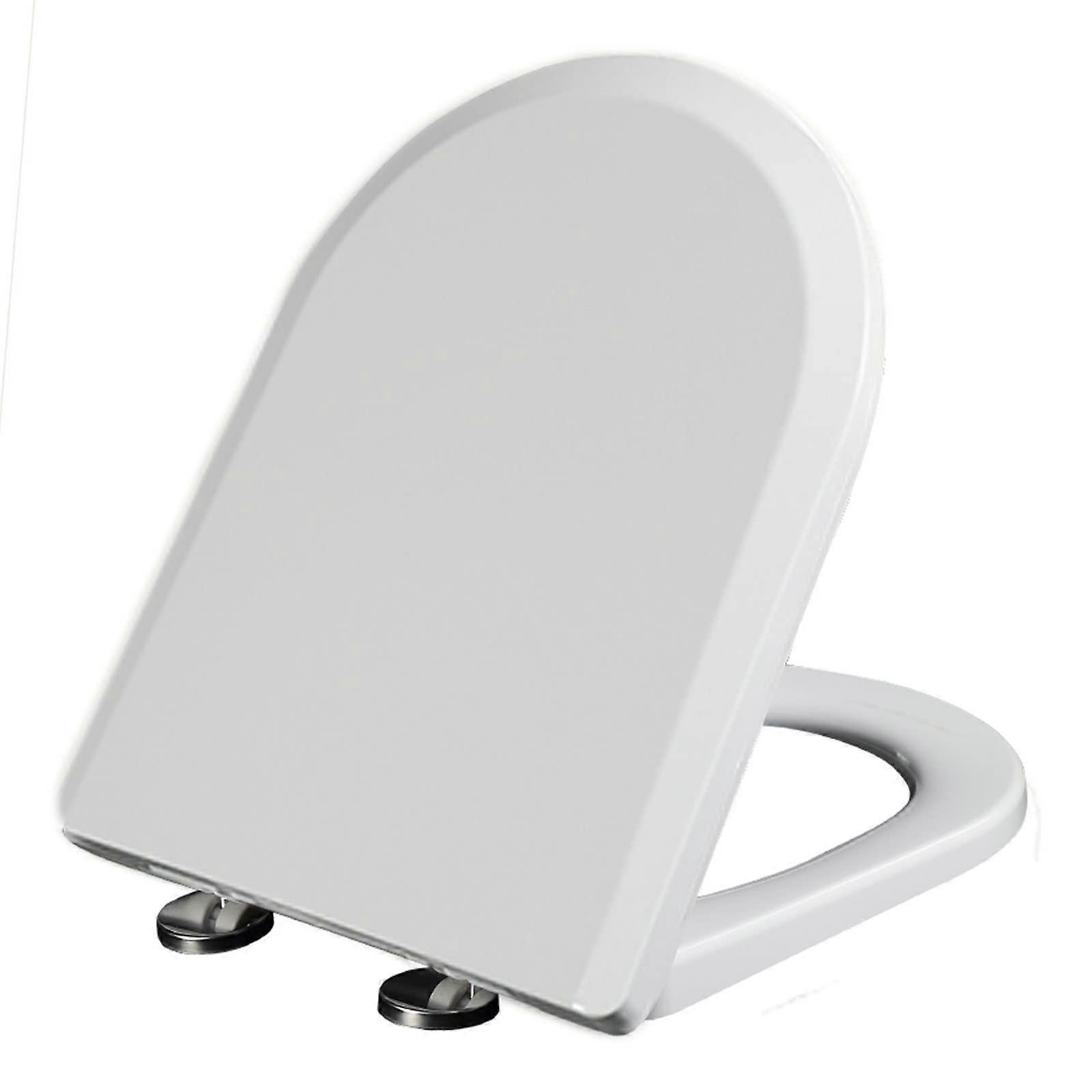 White D Shape Soft Close Toilet Seat with Quick Release and Adjustable Hinges, Easy Clean 355x440mm