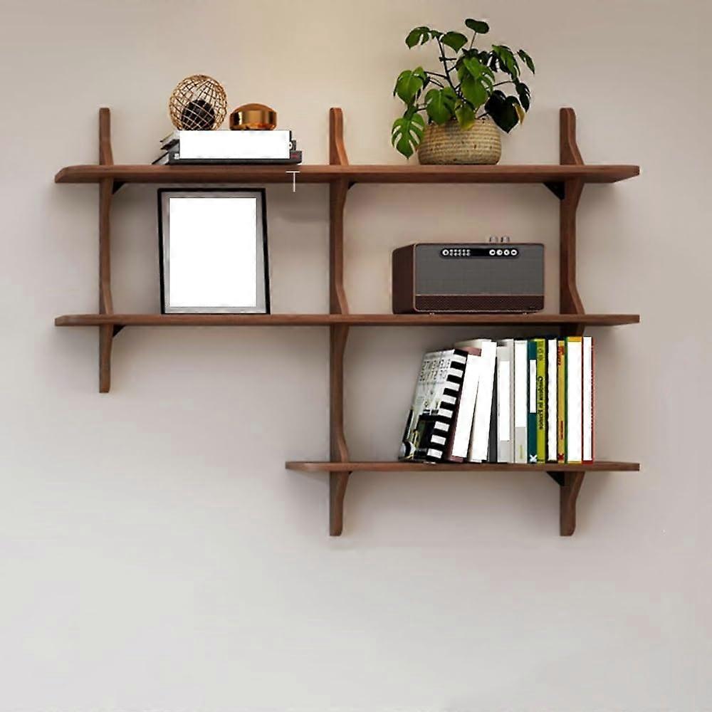 LShaped Wall Mounted Bookshelf, Wood Floating Wall Shelf for Living Room, SpaceSaving 100cm Brown