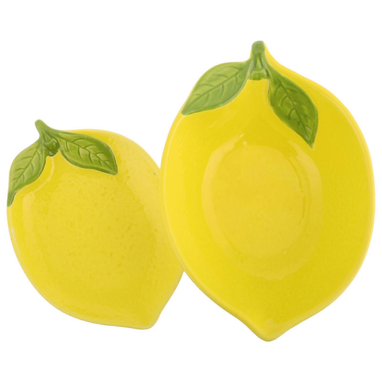 Ceramic Dessert Fruit Plate Bowl for Serving Lemon Design 2Pcs
