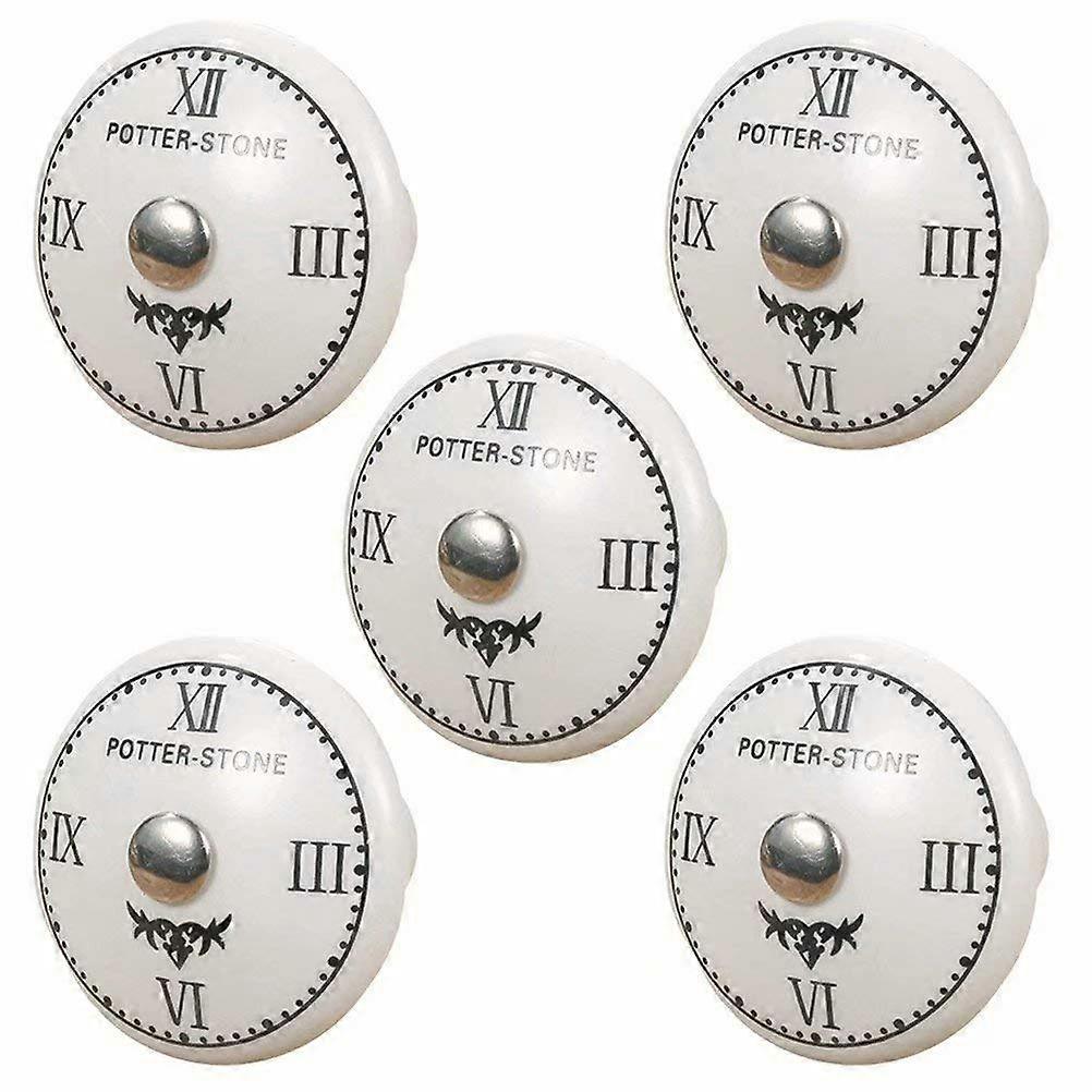 Ceramic Cabinet Knobs Pack of 5 with Unique Clock Pattern, Decorative Drawer Pulls for Dressers
