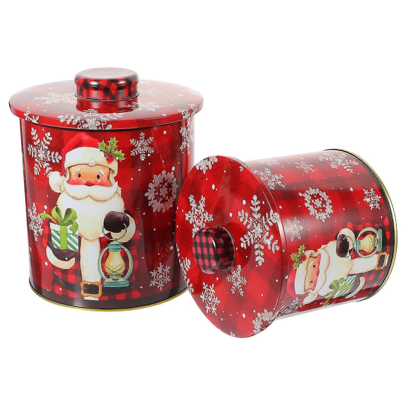 Christmas Cookie Container Tinplate Candy Holder 2Pcs for Kids