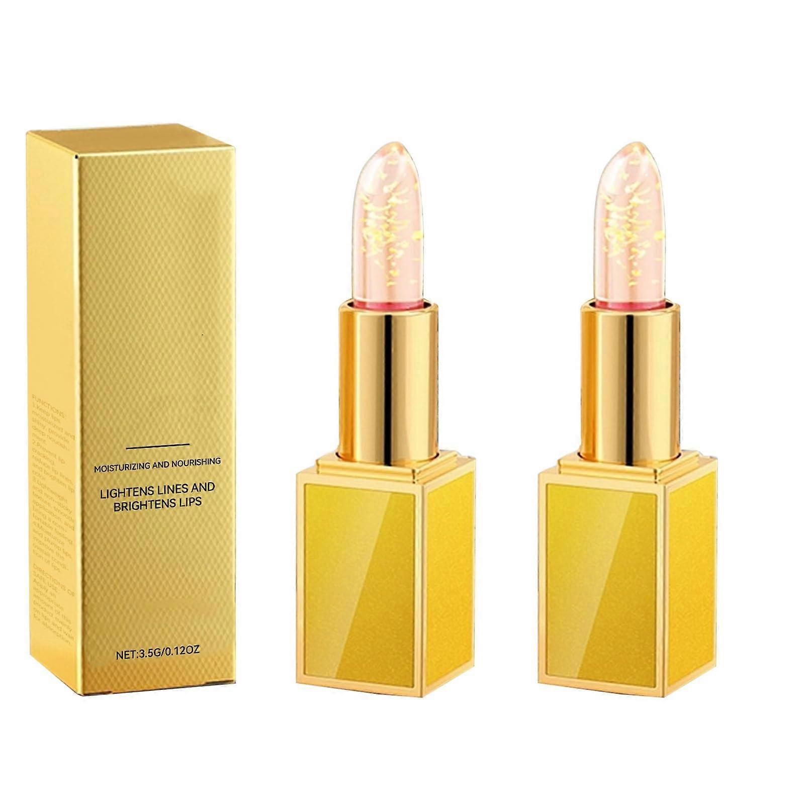 Color Changing Lipstick Set with Gold Foil, Long Lasting Transferproof pH Moisturizing Formula 2pcs