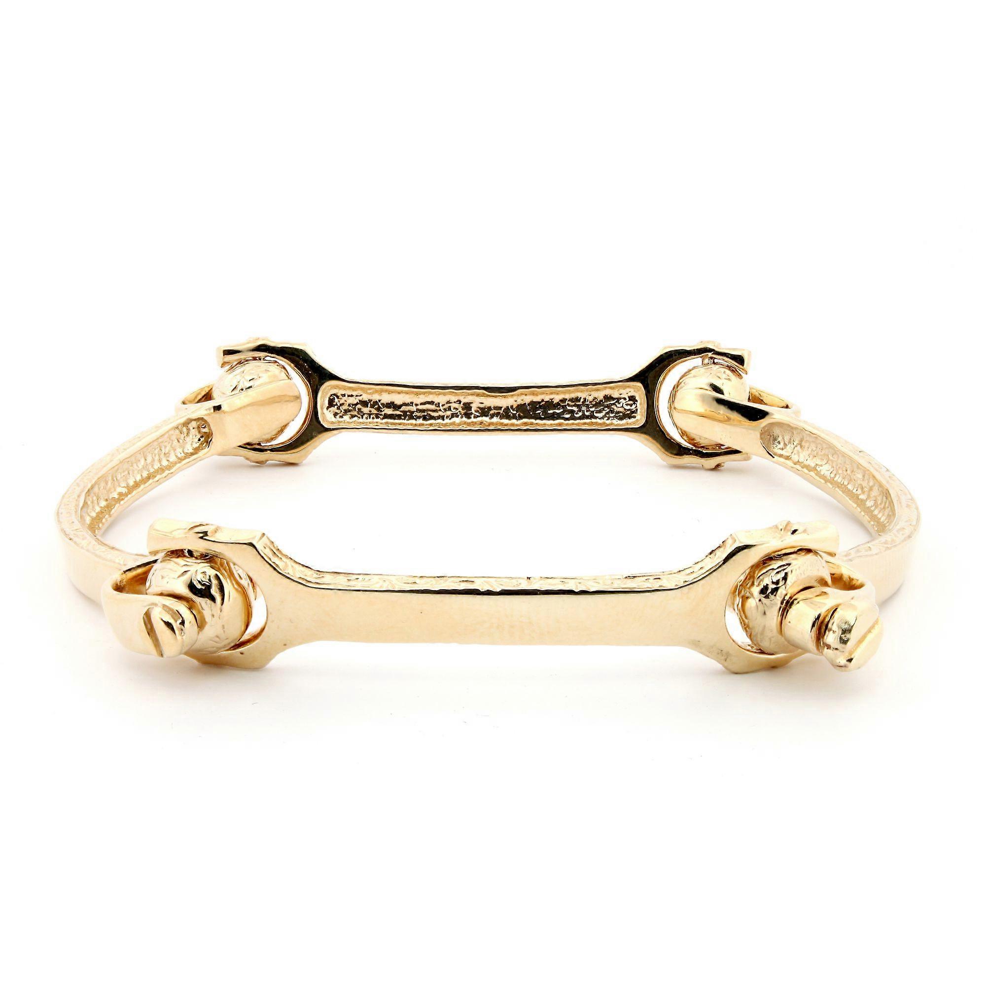 Jewelco London Ladies Solid 9ct Yellow Gold Screw Spanner & Socket Bone 4.5mm Bangle Bracelet