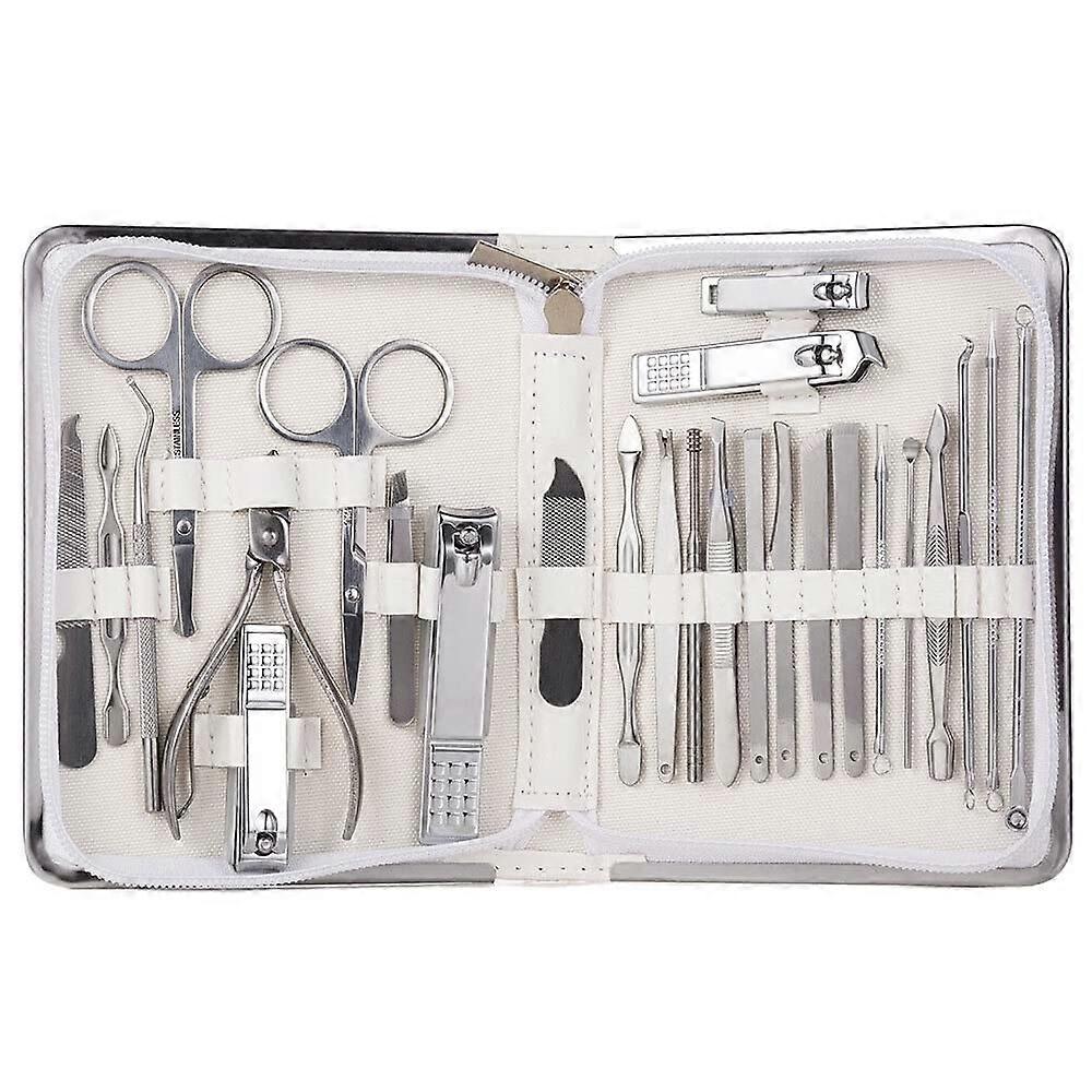 26 Piece Stainless Steel Manicure Pedicure Set with Sharp Rustproof Clippers and Leather Case