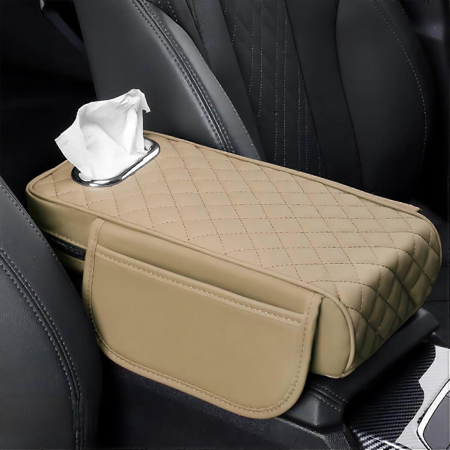 Leather Armrest Pad with Memory Foam Support, Beige Scratch Resistant Console Cushion for Lexus RC F