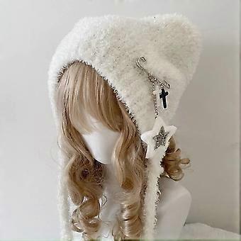 Zachte, comfortabele wintermuts met sterrenpatroon, oorbescherming, gebreide beanie, kattenoortjes, warme damesmuts, ideaal voor skiën.