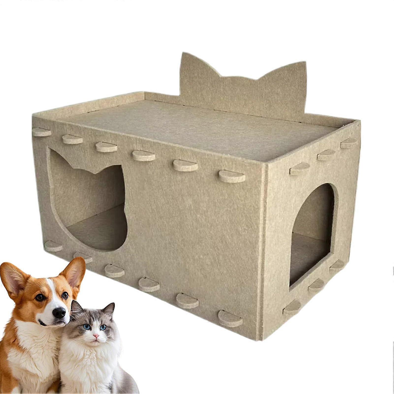 Cat Scratching House with Double Layer Design, Felt Playhouse for Multiple Cats, Scratch Resistant