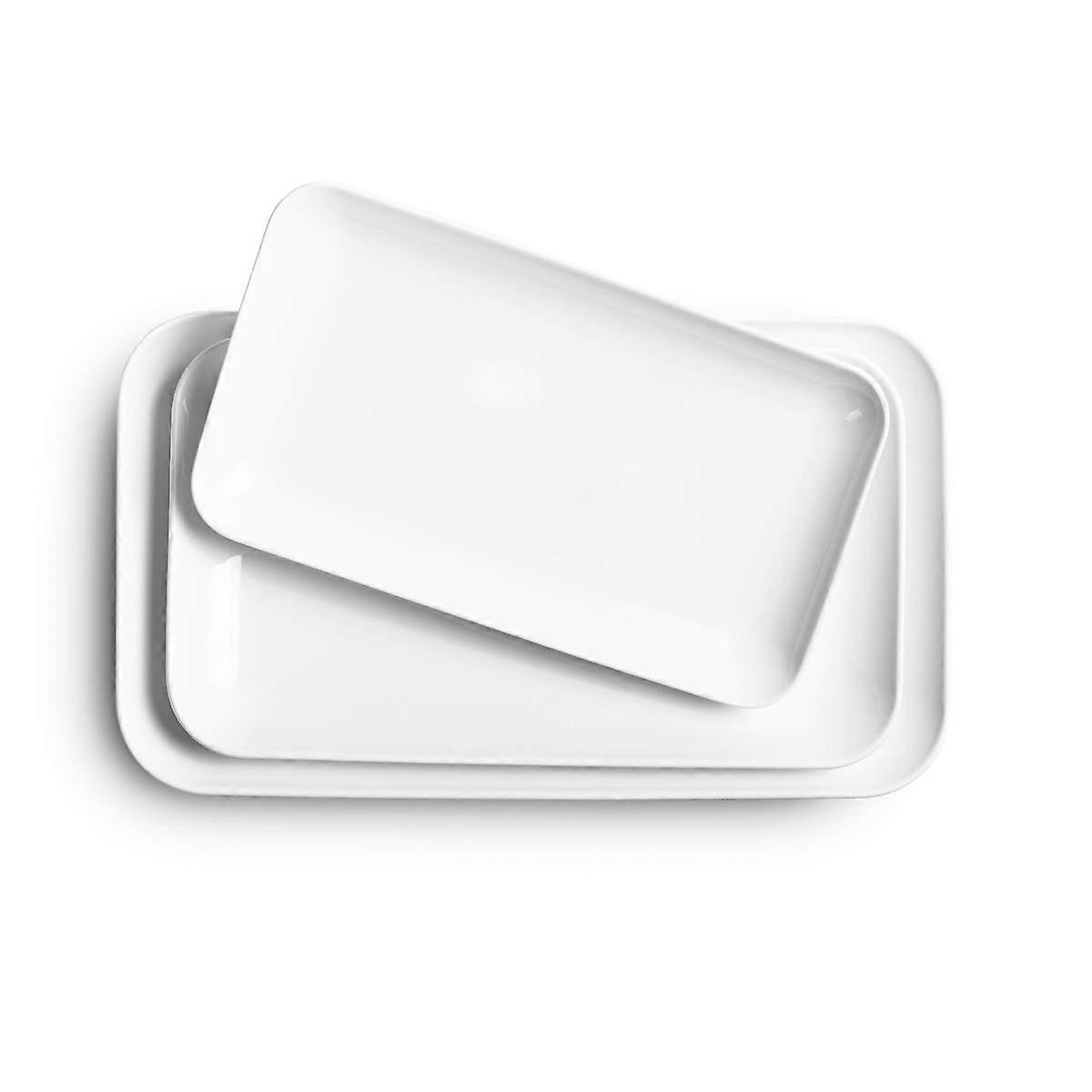 Large White Ceramic Serving Platters Set of 3, Rectangular Trays for Parties, Microwave Safe