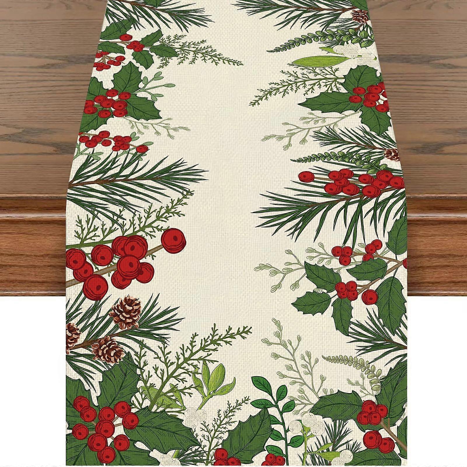 Christmas Table Runner 12x71 Inch Elegant Pinecone Linen Holiday Decor for Dining Table and Kitchen