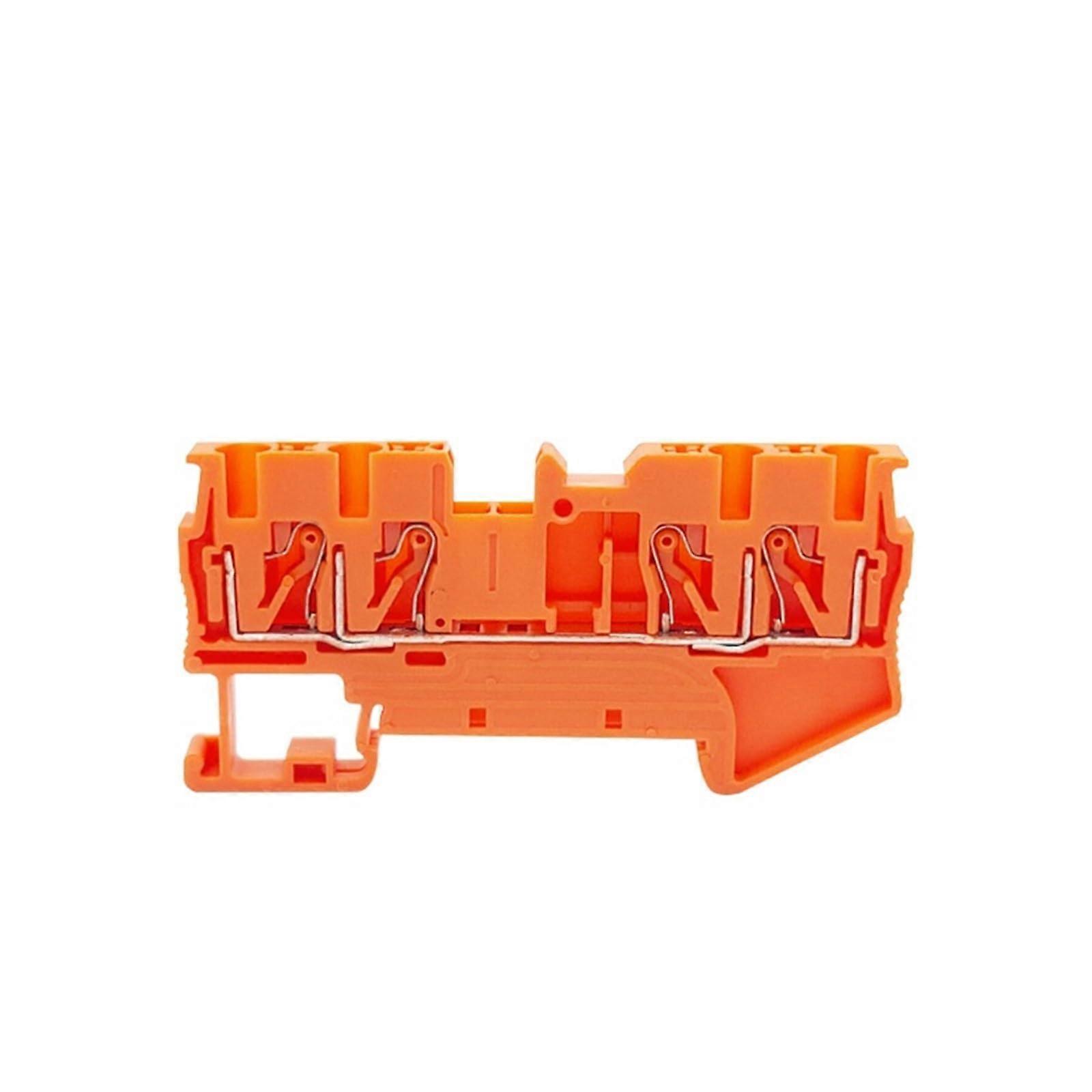 10Pcs 4Conductor DIN Rail Terminal Block with Quick PushIn Connection, Orange PT2.5QU