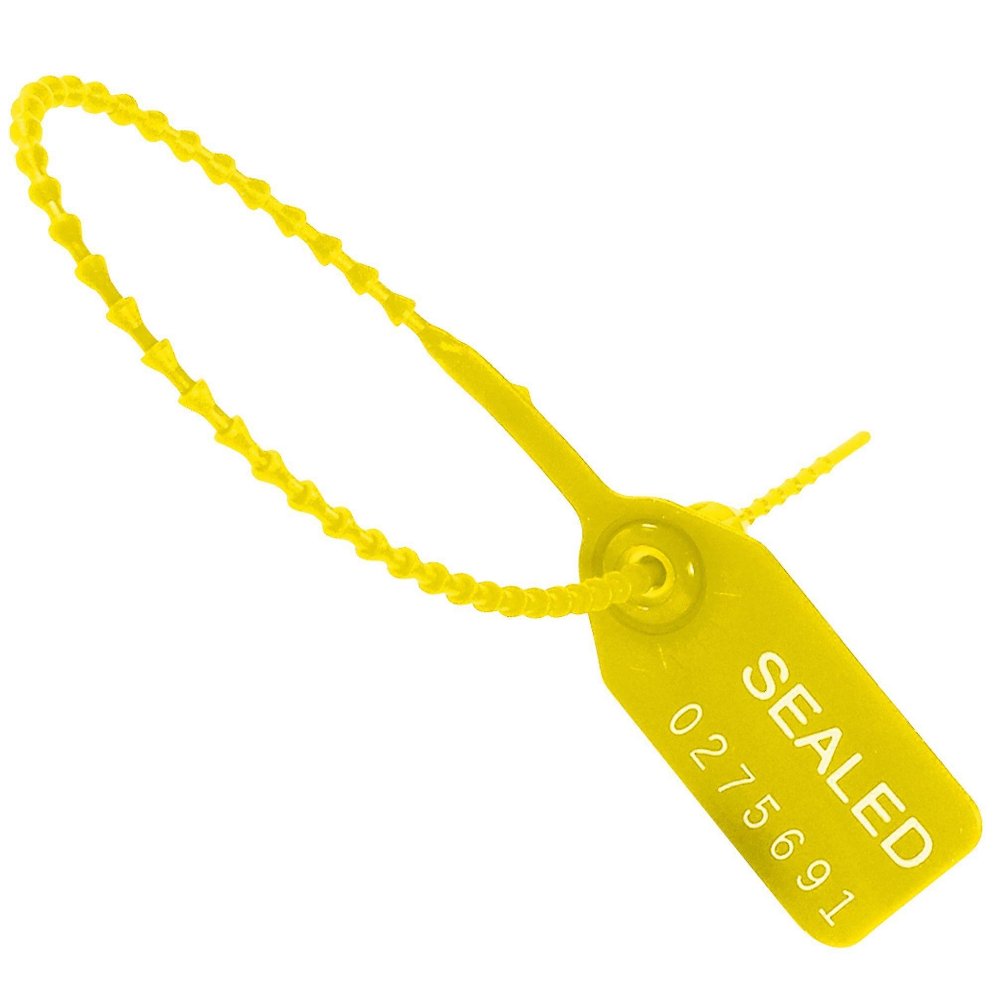 15 Inch Yellow Security Seals, Tamper Evident Pull Tight, Universal Tag Use, 100 Pack
