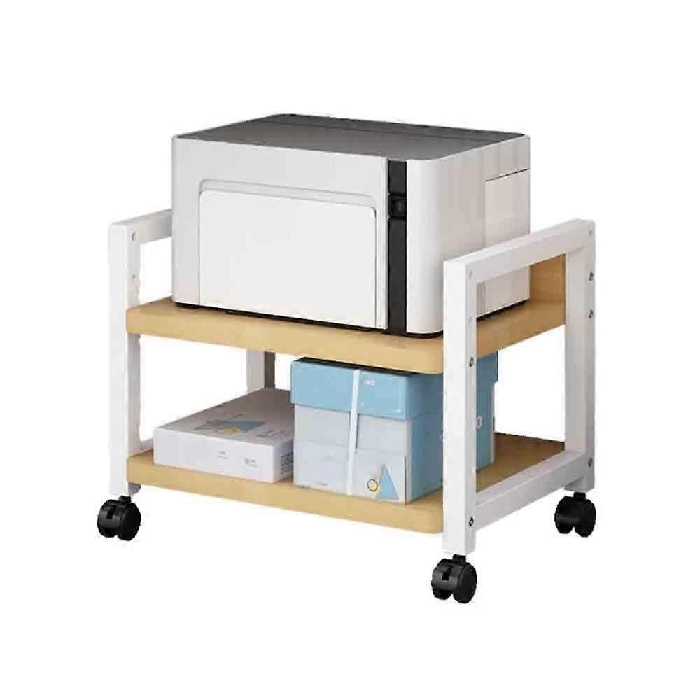 Adjustable DoubleLayer Printer Stand with Wheels, SpaceSaving Storage Rack for Office, White