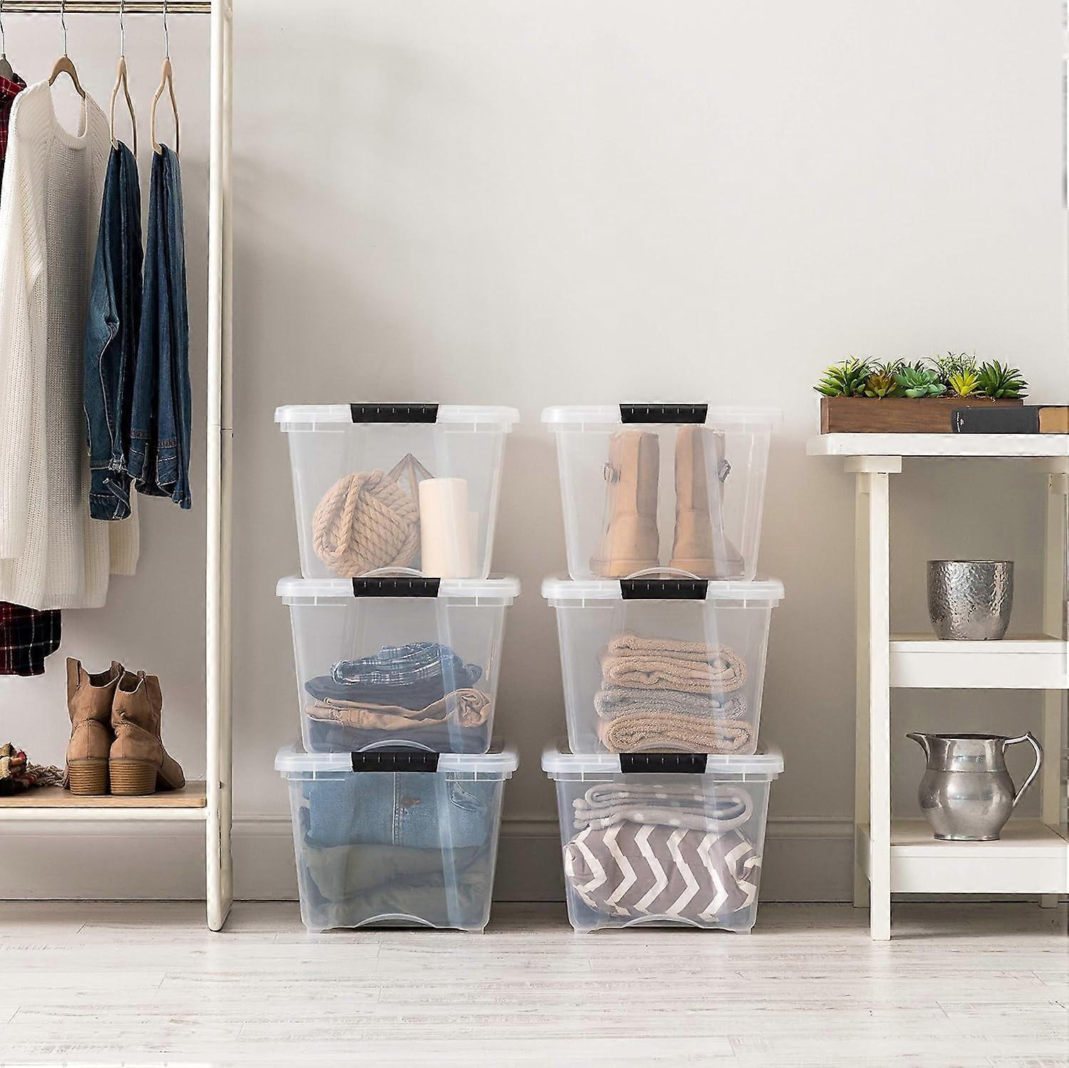 32 Qt Stackable Plastic Storage Bins with Lids, 4 Pack -,, See-Through, Secure Handle