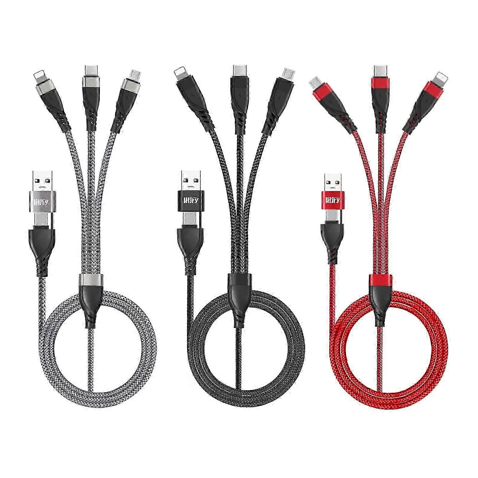3 Pack Multi Charging Cable for Laptop Tablet USB-C USB-A Micro USB Compatible