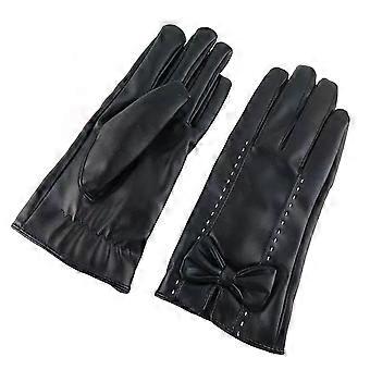 Damen-Kunstlederhandschuhe, fleecegefüttert, Touchscreen-Handschuhe, warme Winterhandschuhe mit Schleifen, zum Autofahren, Pendeln und für Verabredungen (Jikaixiang)