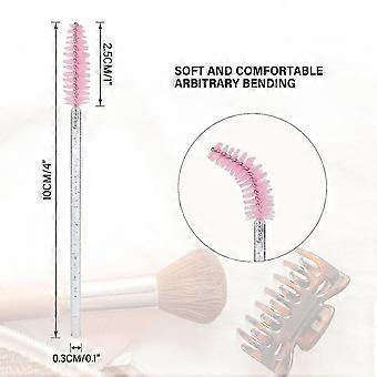 100PCS Disposable Mascara Brushes, Crystal Lash Brush Makeup Kit, Adjustable Eyelash Spoolies for Eyelash Extensions, Eyebrow and Makeup (White + Pink