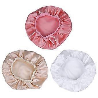 Satin Sleeping Cap Elastic Wide Rim Hats for Sleeping Wearing 3Pcs Assorted Color