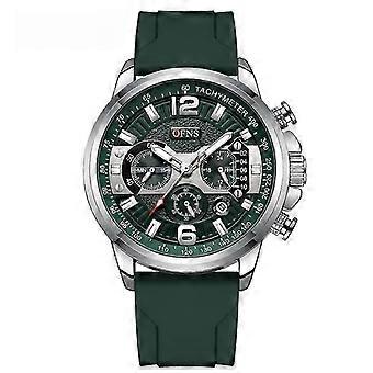 OFNS Men's Sports Chronograph Watch - Green Silicone Strap, Tachymeter, Multiple Dials for Active Lifestyle