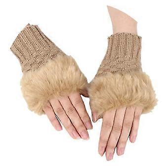 Mode Hiver Femmes Gants Peluche Fausse Fourrure Tricot Laine Garder Au Chaud Mitaine Courte