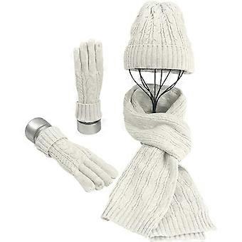 Hat Gloves Scarf Set for Women Ladies Girls Soft Warm Knitted Cap Long Scarf 3 in 1 Winter Thick Set for Outdoors Walking Skiing CampingWhite