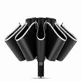 Compact Reverse Fold Travel Umbrella with UPF 50+, Windproof Design, UV Protection, and Reflective Safety Strip 26-27